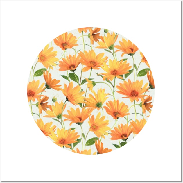 Painted Radiant Orange Daisies on off-white Wall Art by micklyn